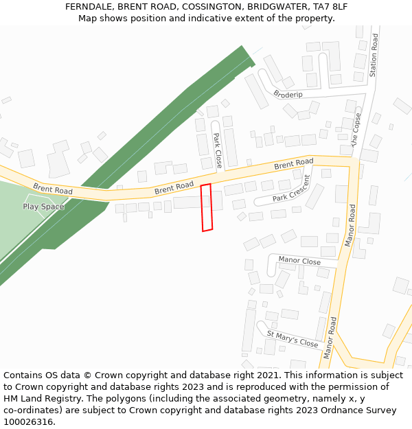 FERNDALE, BRENT ROAD, COSSINGTON, BRIDGWATER, TA7 8LF: Location map and indicative extent of plot