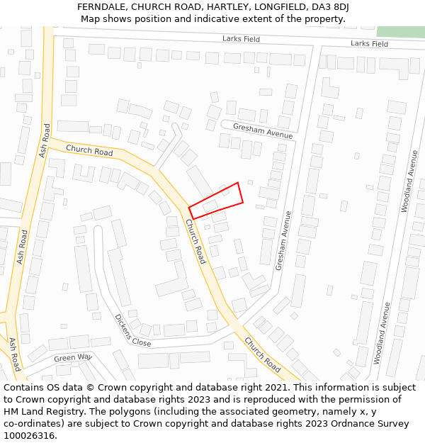 FERNDALE, CHURCH ROAD, HARTLEY, LONGFIELD, DA3 8DJ: Location map and indicative extent of plot