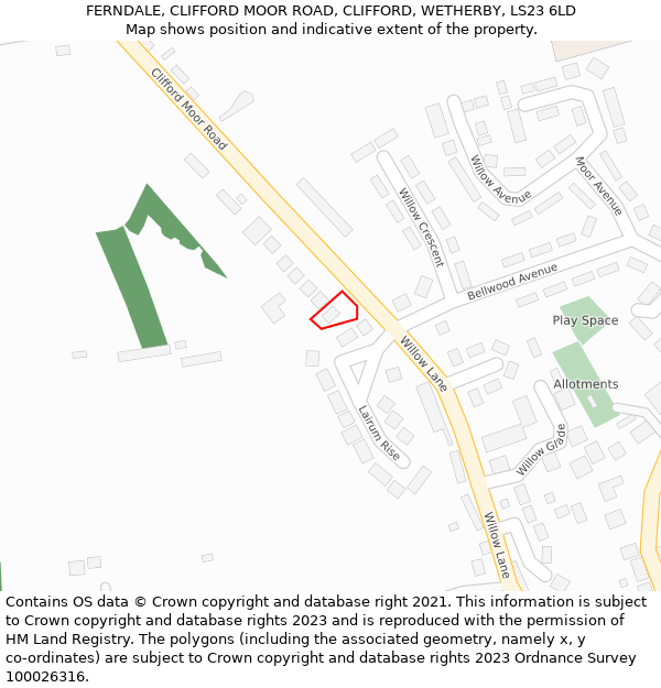 FERNDALE, CLIFFORD MOOR ROAD, CLIFFORD, WETHERBY, LS23 6LD: Location map and indicative extent of plot