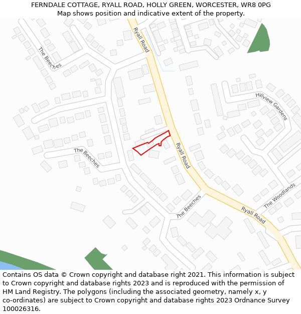 FERNDALE COTTAGE, RYALL ROAD, HOLLY GREEN, WORCESTER, WR8 0PG: Location map and indicative extent of plot