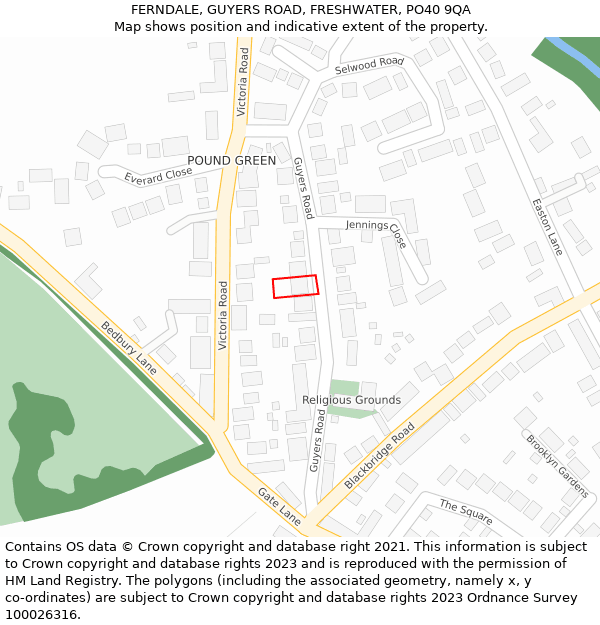 FERNDALE, GUYERS ROAD, FRESHWATER, PO40 9QA: Location map and indicative extent of plot