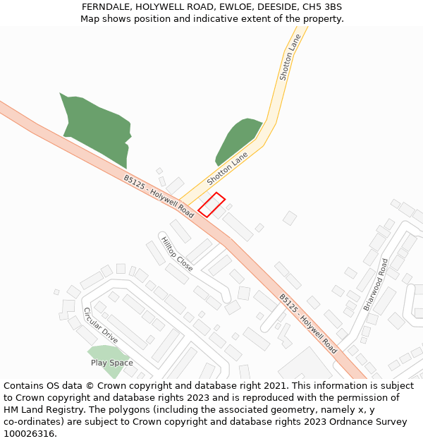FERNDALE, HOLYWELL ROAD, EWLOE, DEESIDE, CH5 3BS: Location map and indicative extent of plot