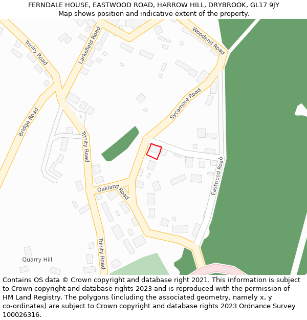 FERNDALE HOUSE, EASTWOOD ROAD, HARROW HILL, DRYBROOK, GL17 9JY: Location map and indicative extent of plot