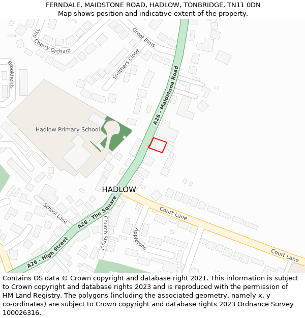 FERNDALE, MAIDSTONE ROAD, HADLOW, TONBRIDGE, TN11 0DN: Location map and indicative extent of plot