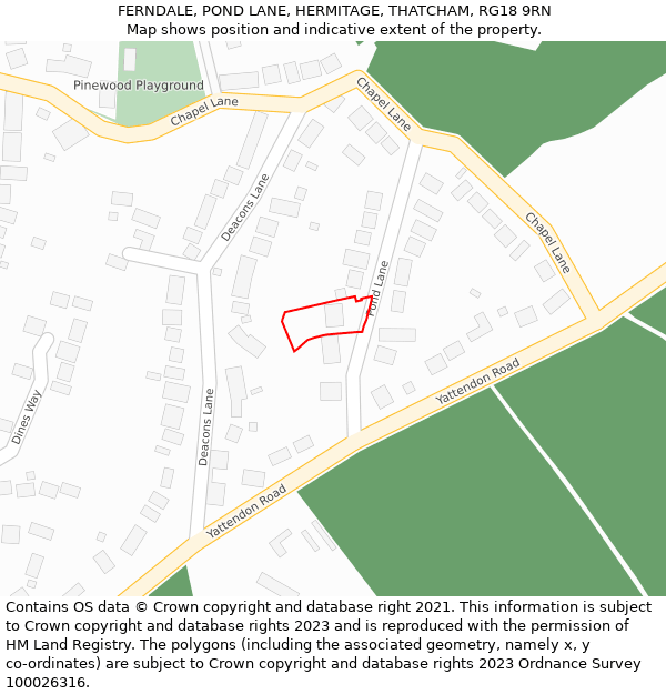 FERNDALE, POND LANE, HERMITAGE, THATCHAM, RG18 9RN: Location map and indicative extent of plot