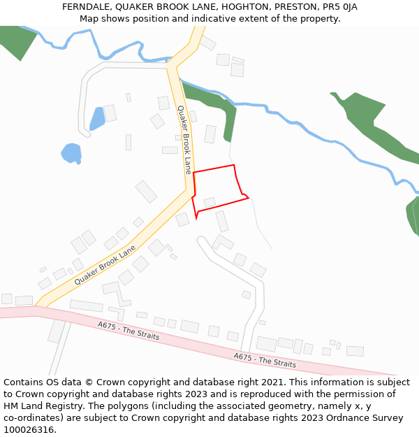 FERNDALE, QUAKER BROOK LANE, HOGHTON, PRESTON, PR5 0JA: Location map and indicative extent of plot