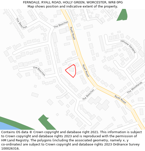 FERNDALE, RYALL ROAD, HOLLY GREEN, WORCESTER, WR8 0PG: Location map and indicative extent of plot