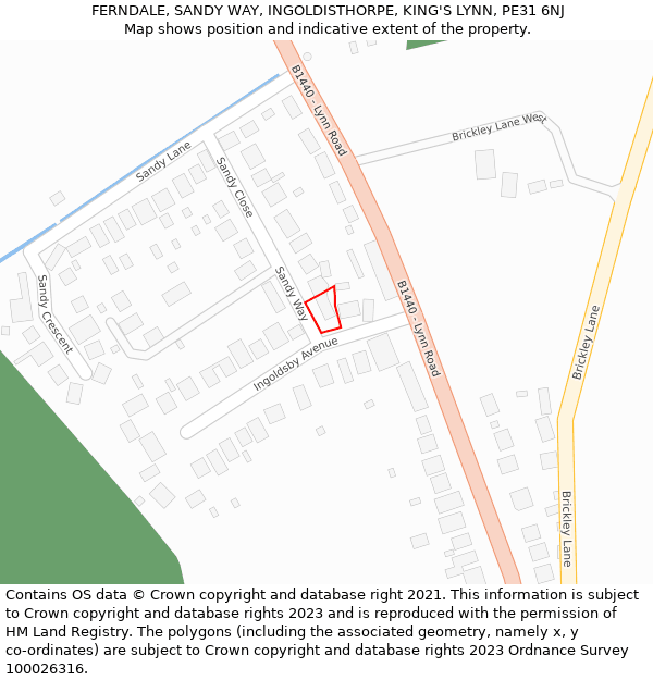 FERNDALE, SANDY WAY, INGOLDISTHORPE, KING'S LYNN, PE31 6NJ: Location map and indicative extent of plot