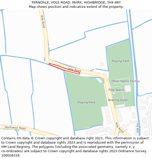 FERNDALE, VOLE ROAD, MARK, HIGHBRIDGE, TA9 4NY: Location map and indicative extent of plot