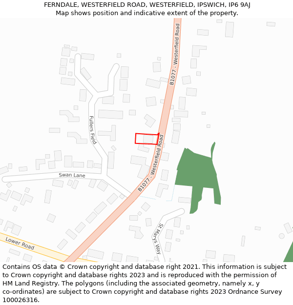 FERNDALE, WESTERFIELD ROAD, WESTERFIELD, IPSWICH, IP6 9AJ: Location map and indicative extent of plot
