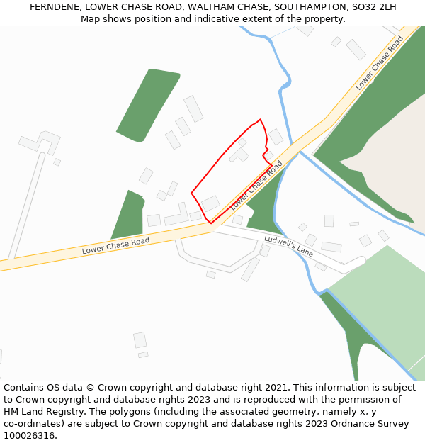 FERNDENE, LOWER CHASE ROAD, WALTHAM CHASE, SOUTHAMPTON, SO32 2LH: Location map and indicative extent of plot