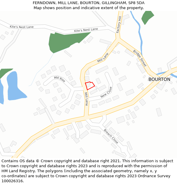 FERNDOWN, MILL LANE, BOURTON, GILLINGHAM, SP8 5DA: Location map and indicative extent of plot