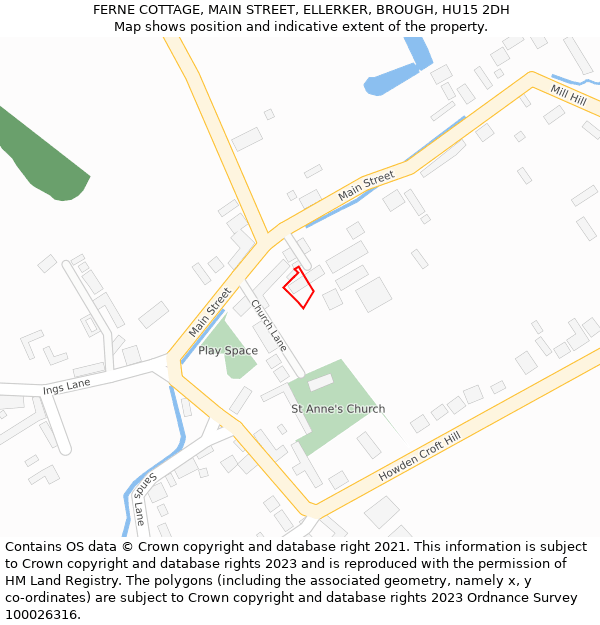 FERNE COTTAGE, MAIN STREET, ELLERKER, BROUGH, HU15 2DH: Location map and indicative extent of plot