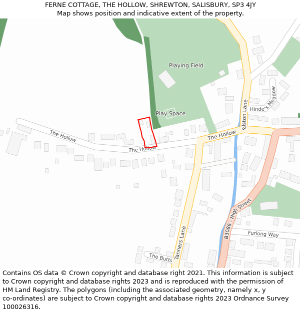 FERNE COTTAGE, THE HOLLOW, SHREWTON, SALISBURY, SP3 4JY: Location map and indicative extent of plot