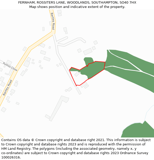 FERNHAM, ROSSITERS LANE, WOODLANDS, SOUTHAMPTON, SO40 7HX: Location map and indicative extent of plot