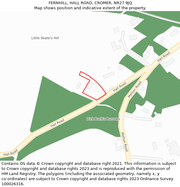 FERNHILL, HALL ROAD, CROMER, NR27 9JQ: Location map and indicative extent of plot