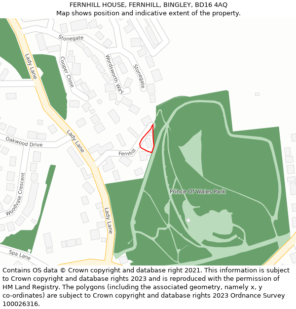 FERNHILL HOUSE, FERNHILL, BINGLEY, BD16 4AQ: Location map and indicative extent of plot