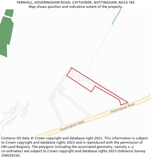 FERNHILL, HOVERINGHAM ROAD, CAYTHORPE, NOTTINGHAM, NG14 7EE: Location map and indicative extent of plot