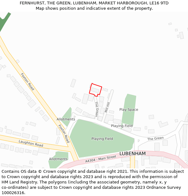 FERNHURST, THE GREEN, LUBENHAM, MARKET HARBOROUGH, LE16 9TD: Location map and indicative extent of plot