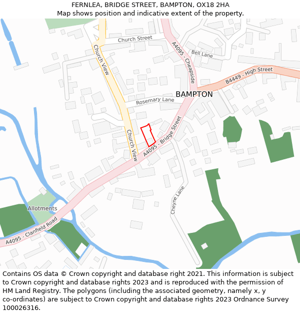 FERNLEA, BRIDGE STREET, BAMPTON, OX18 2HA: Location map and indicative extent of plot