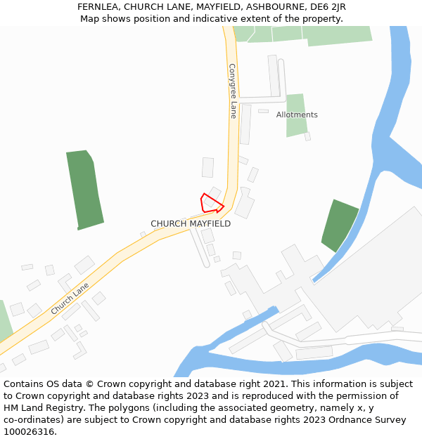 FERNLEA, CHURCH LANE, MAYFIELD, ASHBOURNE, DE6 2JR: Location map and indicative extent of plot
