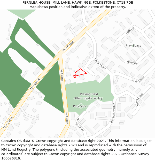 FERNLEA HOUSE, MILL LANE, HAWKINGE, FOLKESTONE, CT18 7DB: Location map and indicative extent of plot