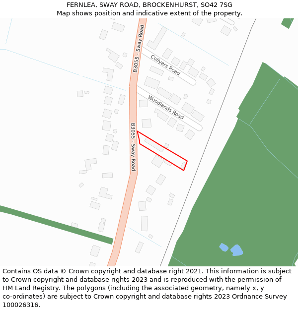 FERNLEA, SWAY ROAD, BROCKENHURST, SO42 7SG: Location map and indicative extent of plot