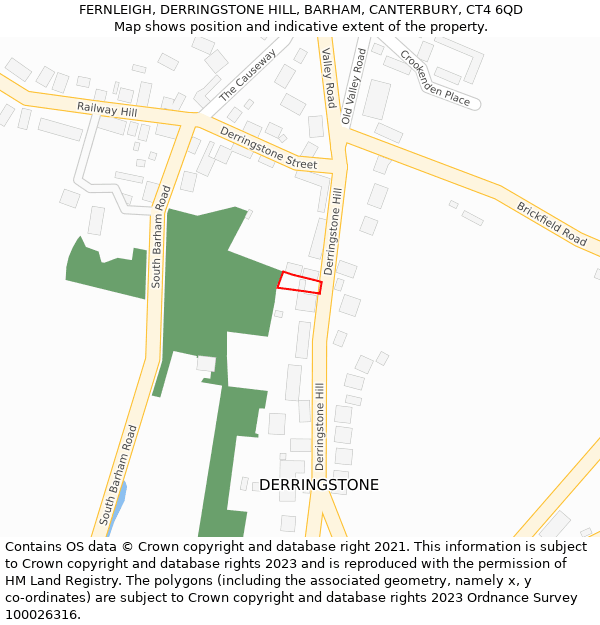 FERNLEIGH, DERRINGSTONE HILL, BARHAM, CANTERBURY, CT4 6QD: Location map and indicative extent of plot