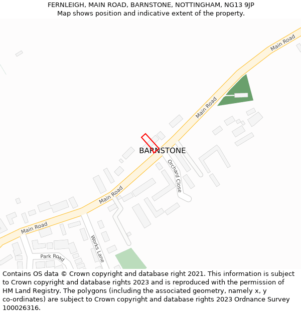 FERNLEIGH, MAIN ROAD, BARNSTONE, NOTTINGHAM, NG13 9JP: Location map and indicative extent of plot