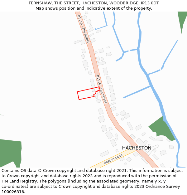FERNSHAW, THE STREET, HACHESTON, WOODBRIDGE, IP13 0DT: Location map and indicative extent of plot