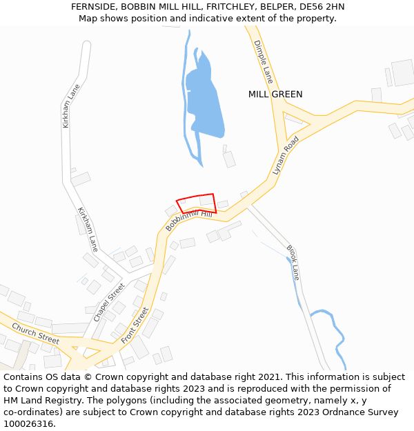 FERNSIDE, BOBBIN MILL HILL, FRITCHLEY, BELPER, DE56 2HN: Location map and indicative extent of plot