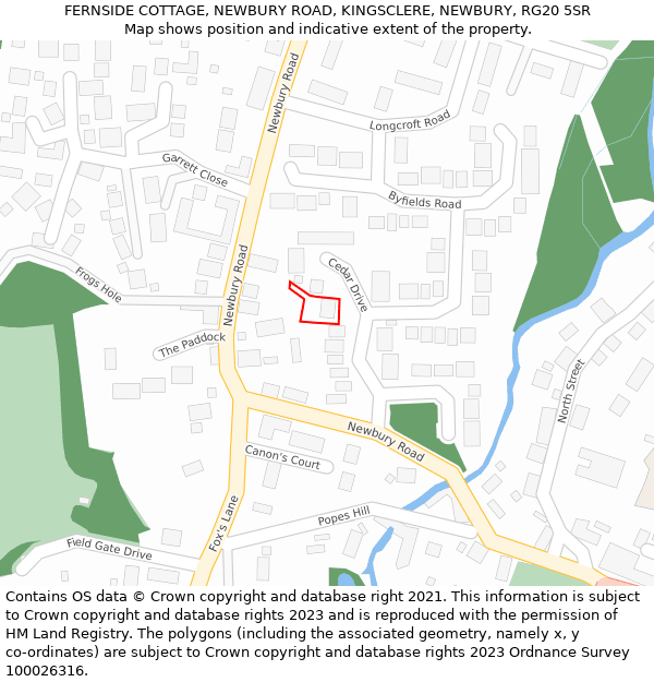 FERNSIDE COTTAGE, NEWBURY ROAD, KINGSCLERE, NEWBURY, RG20 5SR: Location map and indicative extent of plot