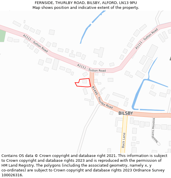 FERNSIDE, THURLBY ROAD, BILSBY, ALFORD, LN13 9PU: Location map and indicative extent of plot