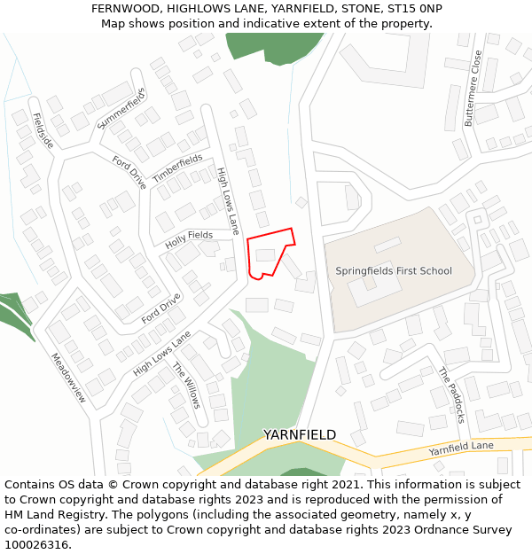 FERNWOOD, HIGHLOWS LANE, YARNFIELD, STONE, ST15 0NP: Location map and indicative extent of plot