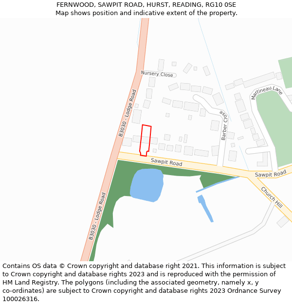 FERNWOOD, SAWPIT ROAD, HURST, READING, RG10 0SE: Location map and indicative extent of plot