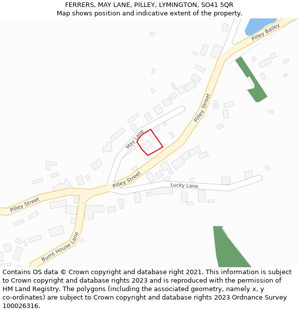 FERRERS, MAY LANE, PILLEY, LYMINGTON, SO41 5QR: Location map and indicative extent of plot