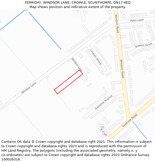 FERRIDAY, WINDSOR LANE, CROWLE, SCUNTHORPE, DN17 4EQ: Location map and indicative extent of plot