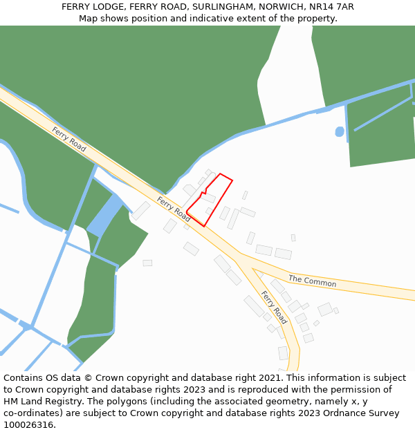 FERRY LODGE, FERRY ROAD, SURLINGHAM, NORWICH, NR14 7AR: Location map and indicative extent of plot