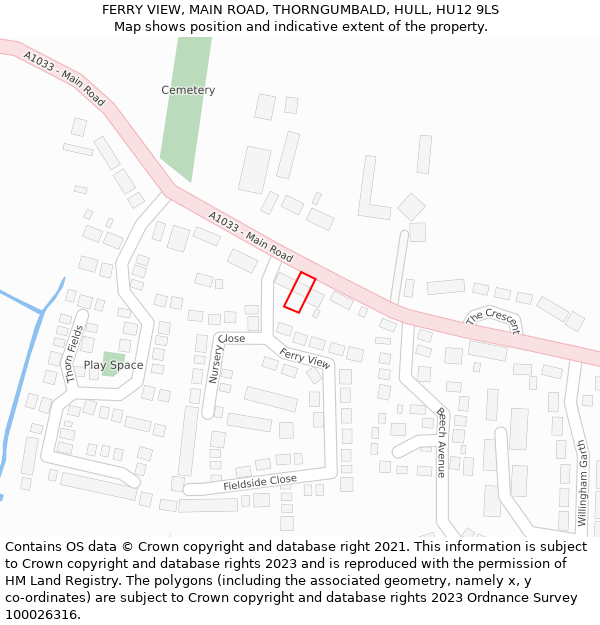 FERRY VIEW, MAIN ROAD, THORNGUMBALD, HULL, HU12 9LS: Location map and indicative extent of plot