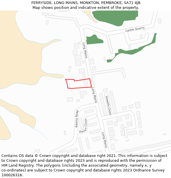 FERRYSIDE, LONG MAINS, MONKTON, PEMBROKE, SA71 4JB: Location map and indicative extent of plot