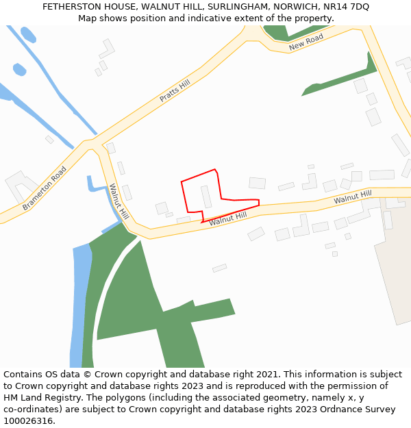 FETHERSTON HOUSE, WALNUT HILL, SURLINGHAM, NORWICH, NR14 7DQ: Location map and indicative extent of plot