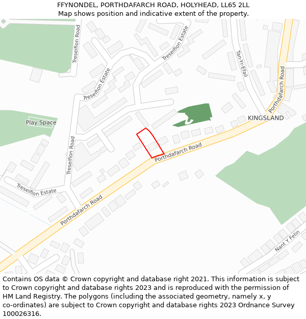 FFYNONDEL, PORTHDAFARCH ROAD, HOLYHEAD, LL65 2LL: Location map and indicative extent of plot