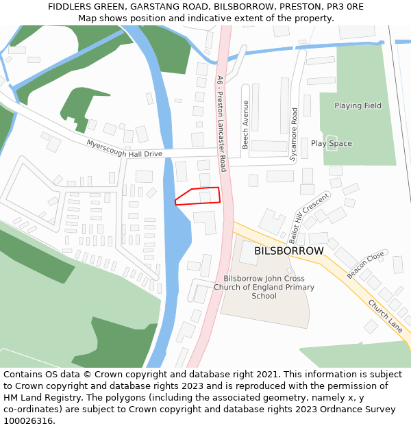 FIDDLERS GREEN, GARSTANG ROAD, BILSBORROW, PRESTON, PR3 0RE: Location map and indicative extent of plot