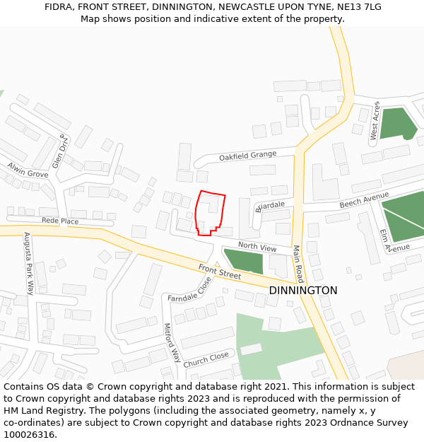 FIDRA, FRONT STREET, DINNINGTON, NEWCASTLE UPON TYNE, NE13 7LG: Location map and indicative extent of plot