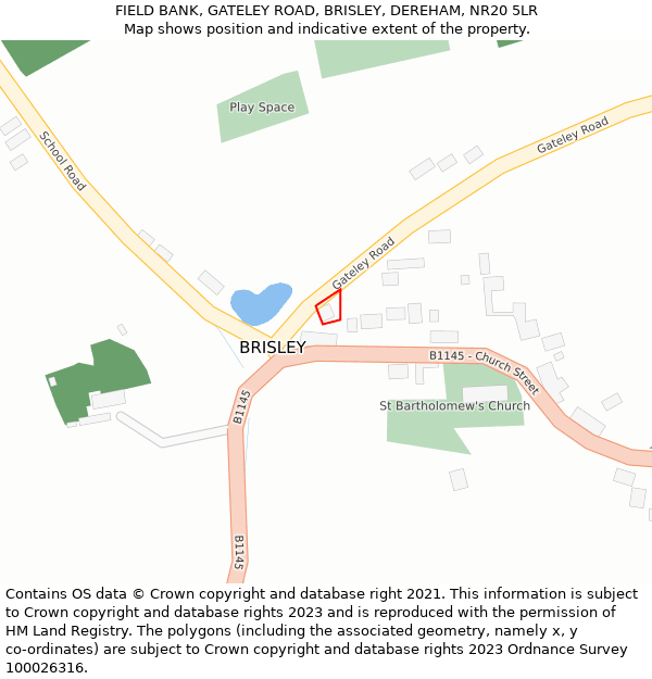 FIELD BANK, GATELEY ROAD, BRISLEY, DEREHAM, NR20 5LR: Location map and indicative extent of plot