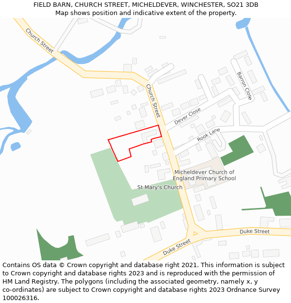 FIELD BARN, CHURCH STREET, MICHELDEVER, WINCHESTER, SO21 3DB: Location map and indicative extent of plot