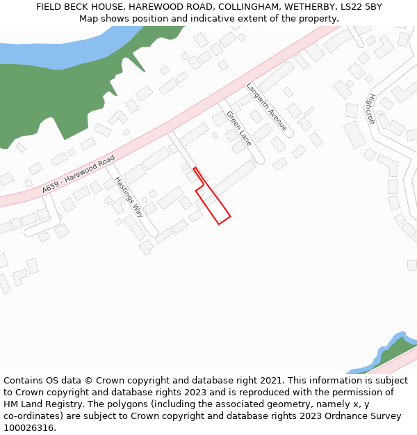 FIELD BECK HOUSE, HAREWOOD ROAD, COLLINGHAM, WETHERBY, LS22 5BY: Location map and indicative extent of plot