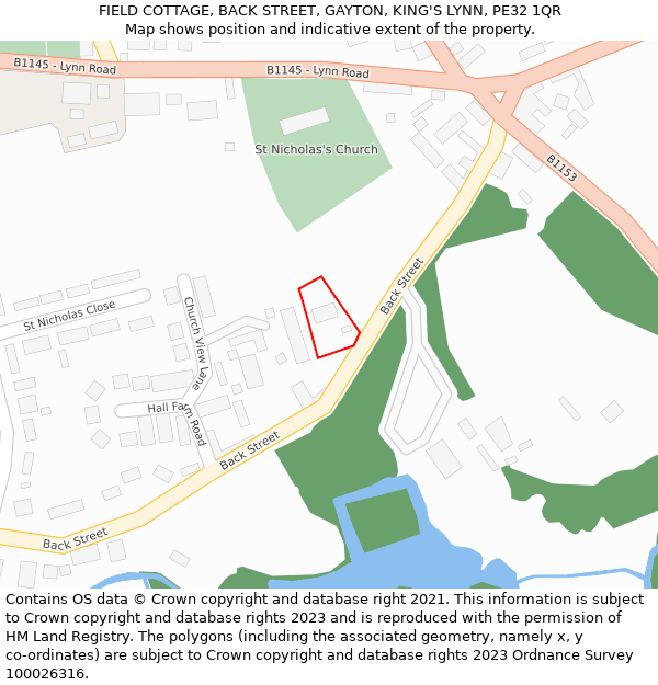 FIELD COTTAGE, BACK STREET, GAYTON, KING'S LYNN, PE32 1QR: Location map and indicative extent of plot