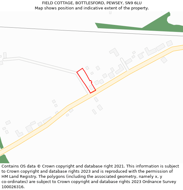 FIELD COTTAGE, BOTTLESFORD, PEWSEY, SN9 6LU: Location map and indicative extent of plot