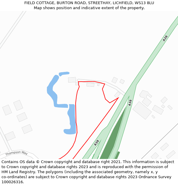 FIELD COTTAGE, BURTON ROAD, STREETHAY, LICHFIELD, WS13 8LU: Location map and indicative extent of plot